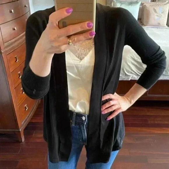 Express Cardigan Open Front Lightweight Draped Cotton Sweater Black Size Small - Picture 8 of 15